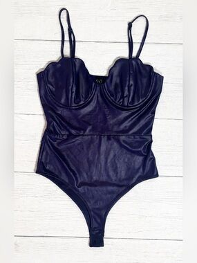 Windsor Dark Purple Faux Leather Bodysuit Bustier Style Women’s Adjustable Strap